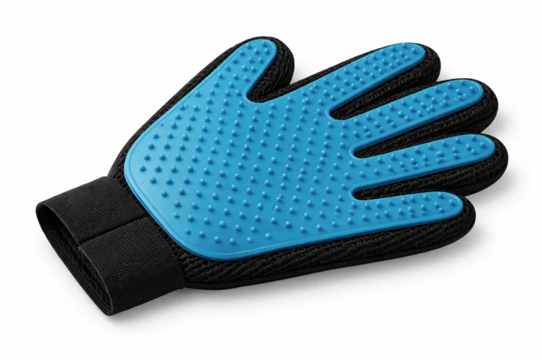 Pet Grooming Glove – Gentle Deshedding and Bathing Glove with Soft Rubber Tips for Dogs and Cats, Blue