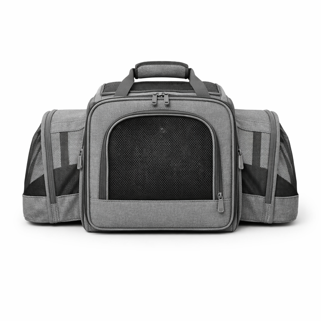 Expandable Pet Travel Carrier Airline Approved Soft Sided Foldable Medium Grey | Weehawken Pet Shop - Image 2